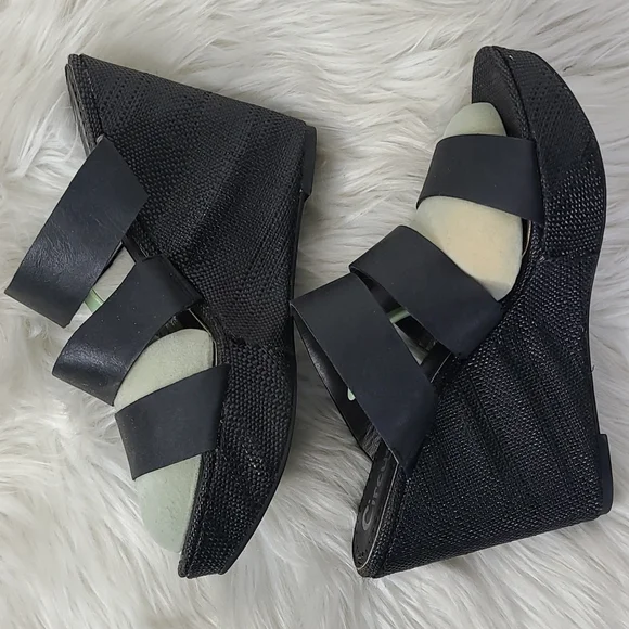 Circus by Sam Edelman Slip On Wedge Sandals Size 9.5 Black Woven Fabric Spring - Picture 4 of 9